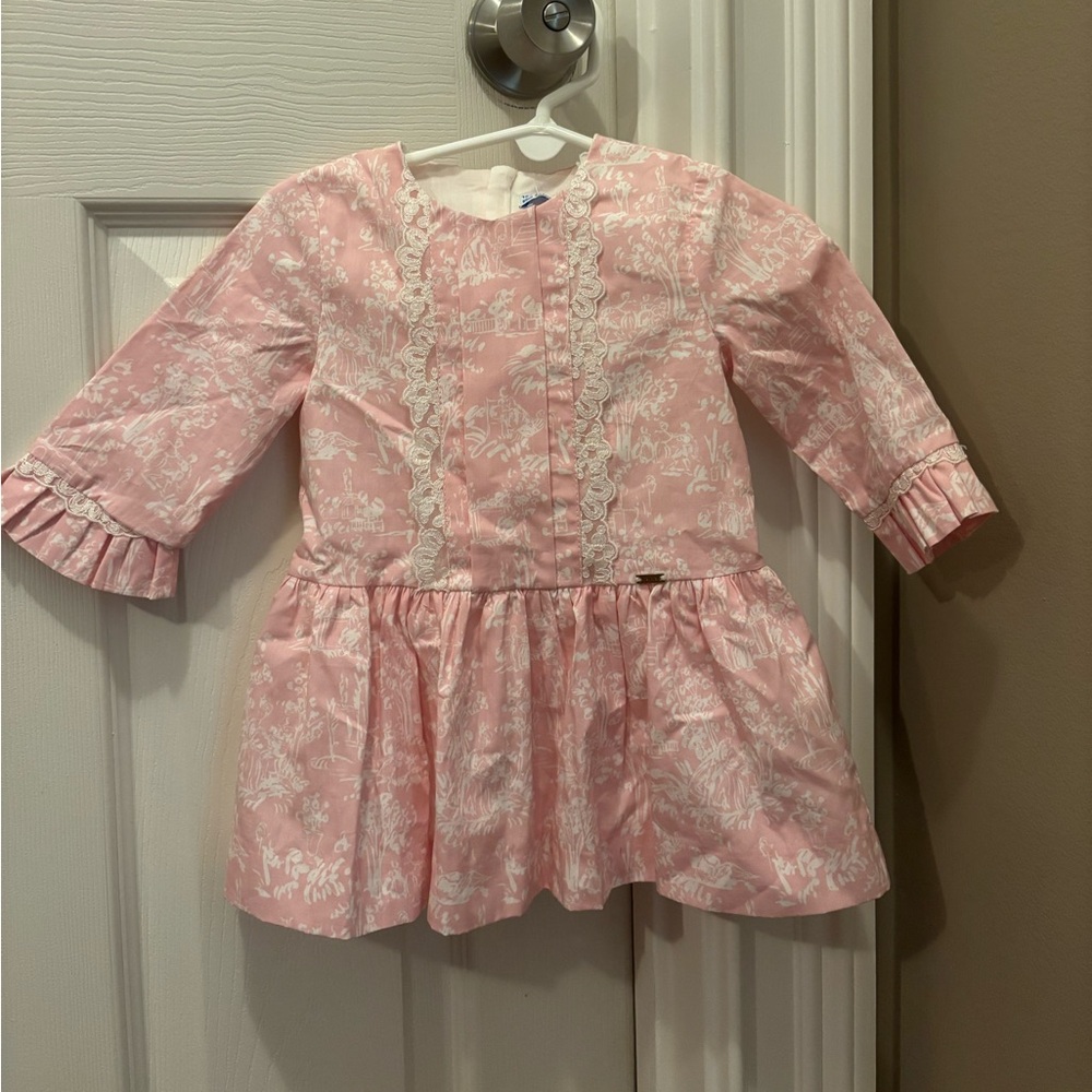 NWT Mayoral Dress with Pink Pattern and Lace Detailing